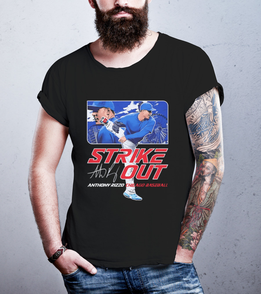 Strike Out Anthony Rizzo Chicago Baseball Pitcher Ferris Wheel Skyline T-Shirt