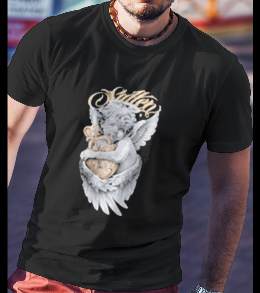Sullen Heavenly Angel Embracing Heart T-Shirt