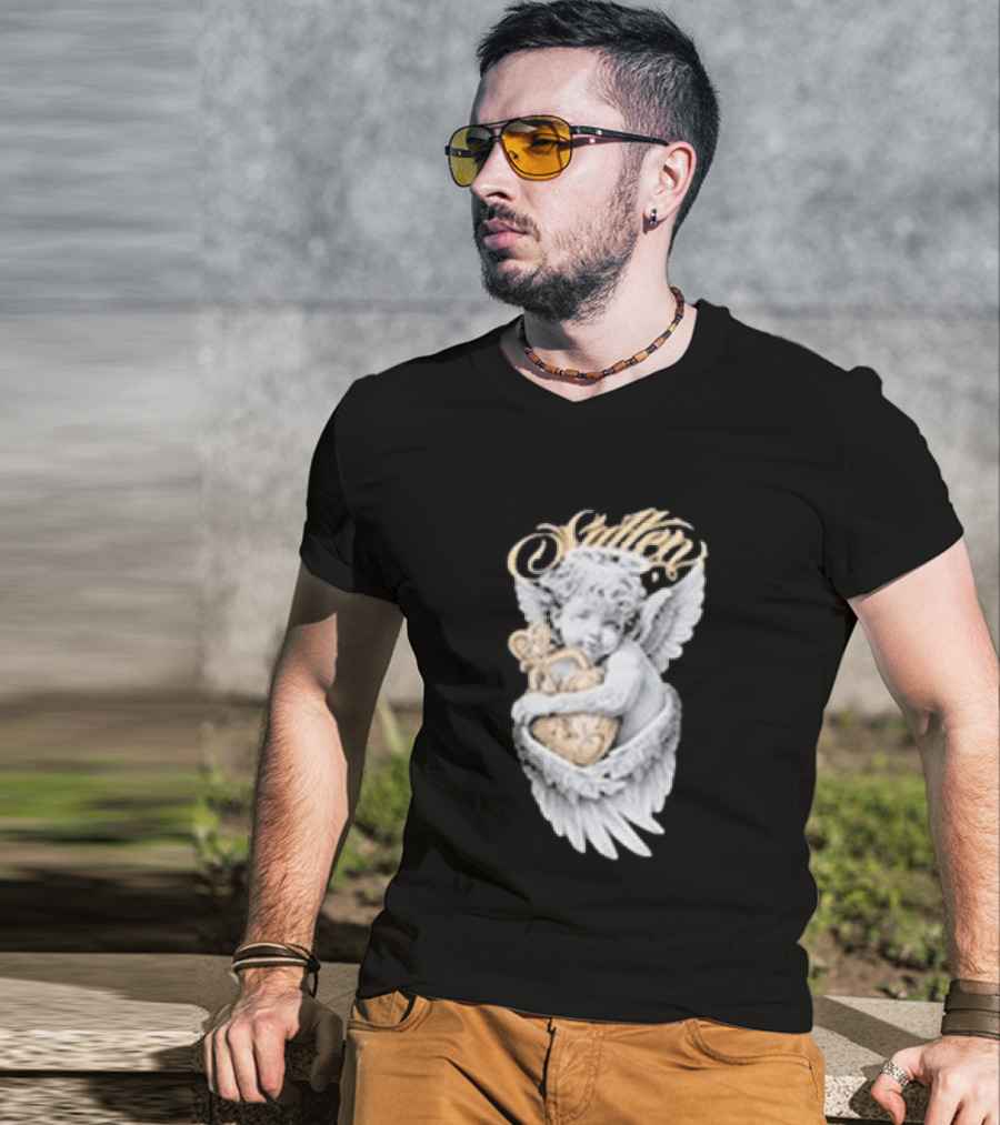 Sullen Heavenly Angel Embracing Heart T-Shirt