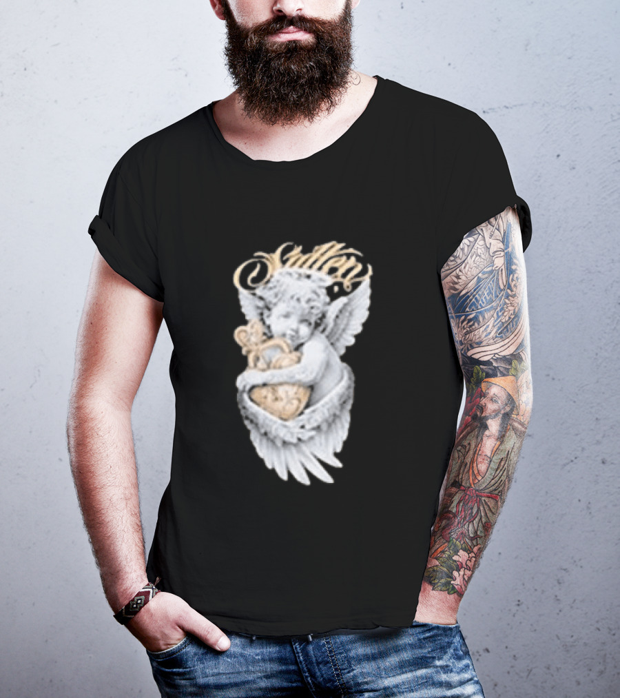 Sullen Heavenly Angel Embracing Heart T-Shirt