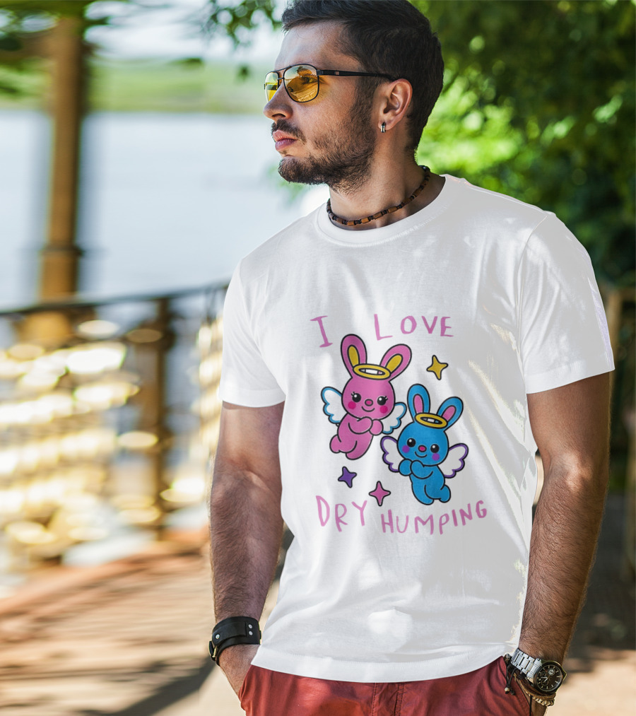 Angel Bunnies I Love Dry Humping Funny Cartoon Characters T-Shirt