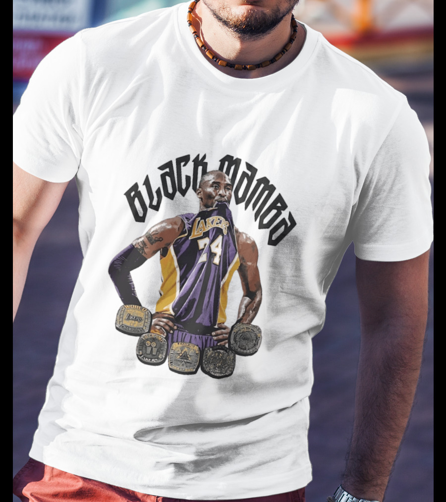 Black Mamba Kobe Bryant 24 Los Angeles Lakers NBA 5 Championship Rings T-Shirt