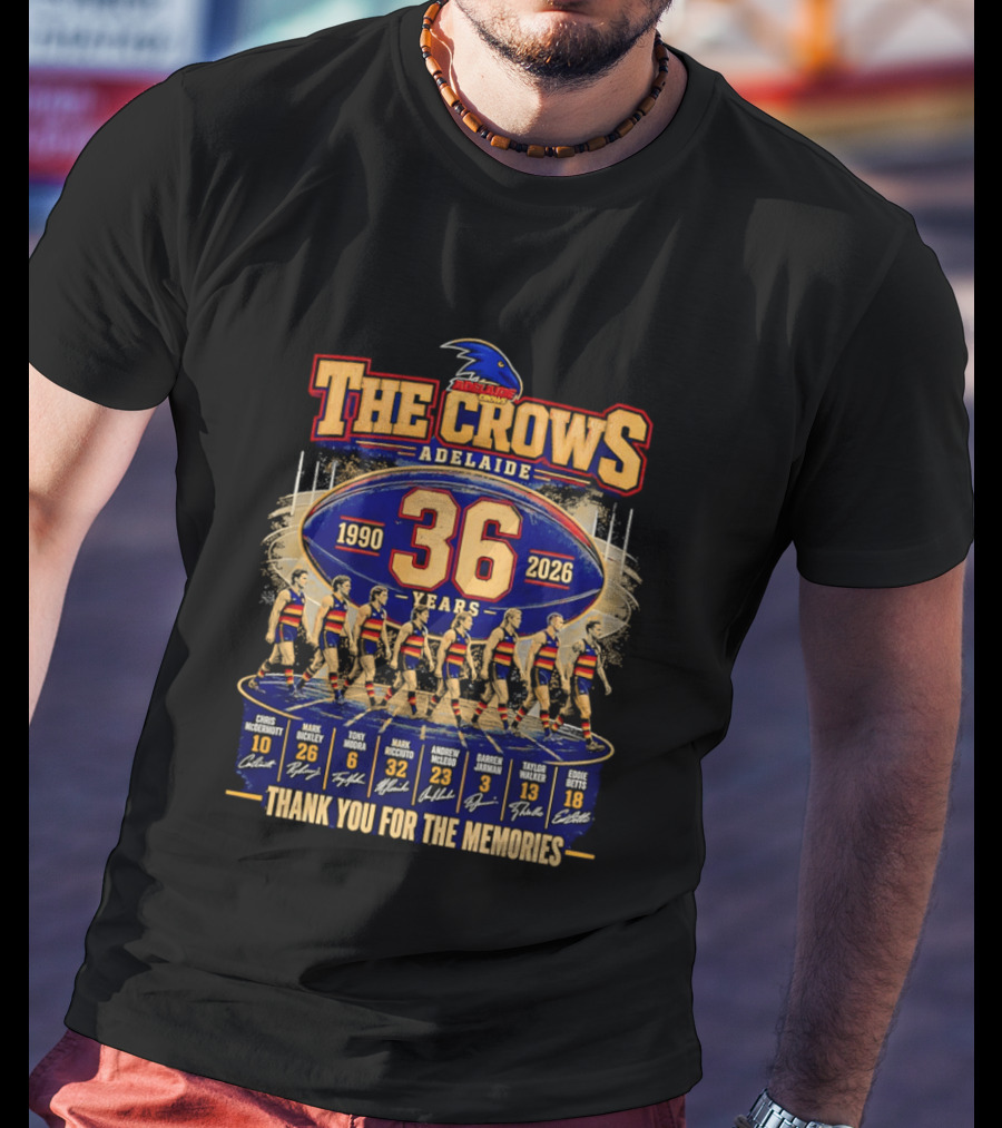 The Crows Adelaide 36 Years 1990 2026 Thank You For The Memories Players Signatures T-Shirt