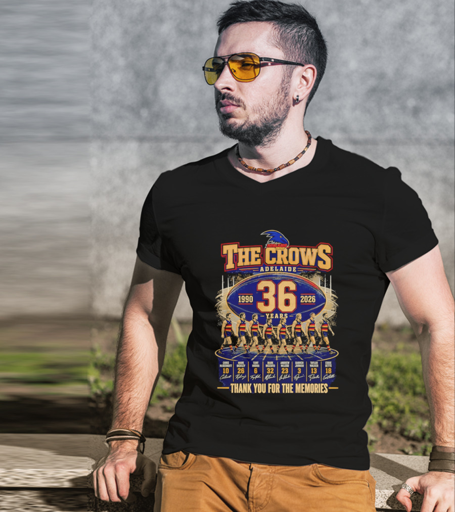 The Crows Adelaide 36 Years 1990 2026 Thank You For The Memories Players Signatures T-Shirt