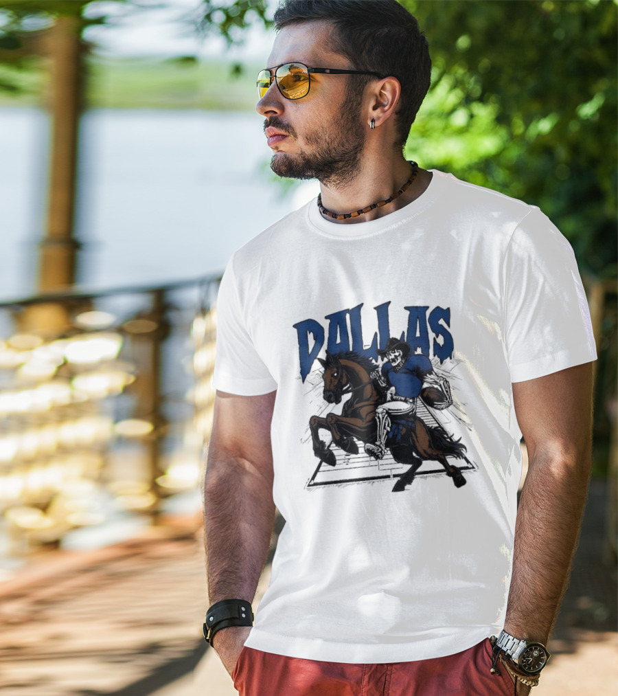 Dallas Cowboy Skeleton Riding Horse Playing Football T-Shirt