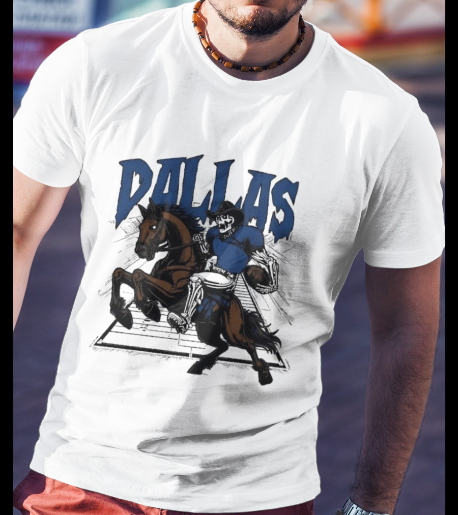 Dallas Cowboy Skeleton Riding Horse Playing Football T-Shirt