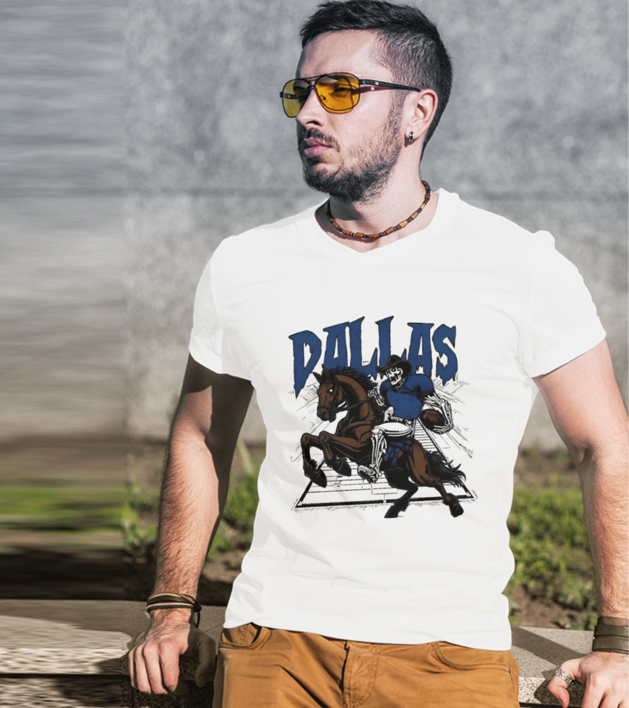 Dallas Cowboy Skeleton Riding Horse Playing Football T-Shirt