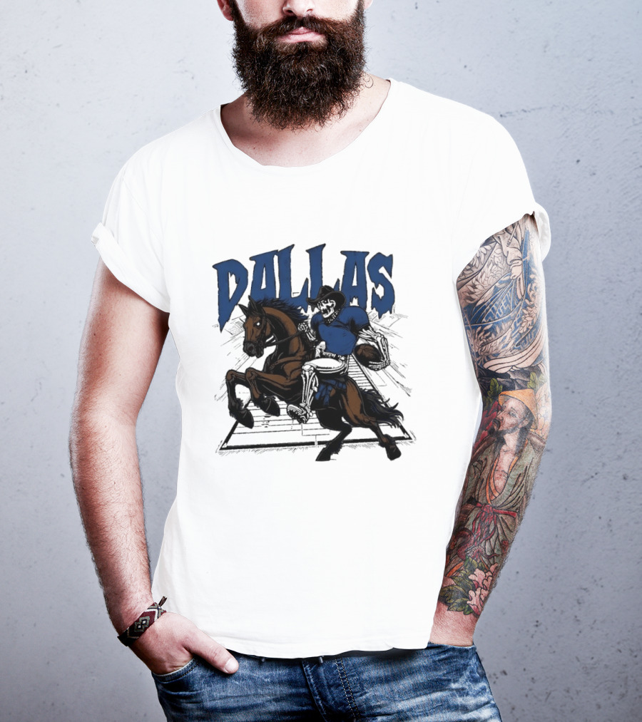 Dallas Cowboy Skeleton Riding Horse Playing Football T-Shirt