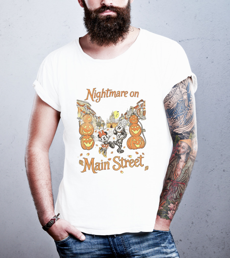 Disney Mickey And Minnie Mouse Halloween Nightmare On Main Street Pumpkins Autumn Fall T-Shirt