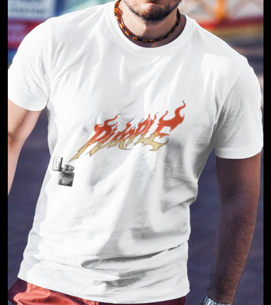Purple Light My Fire Flame Zippo T-Shirt