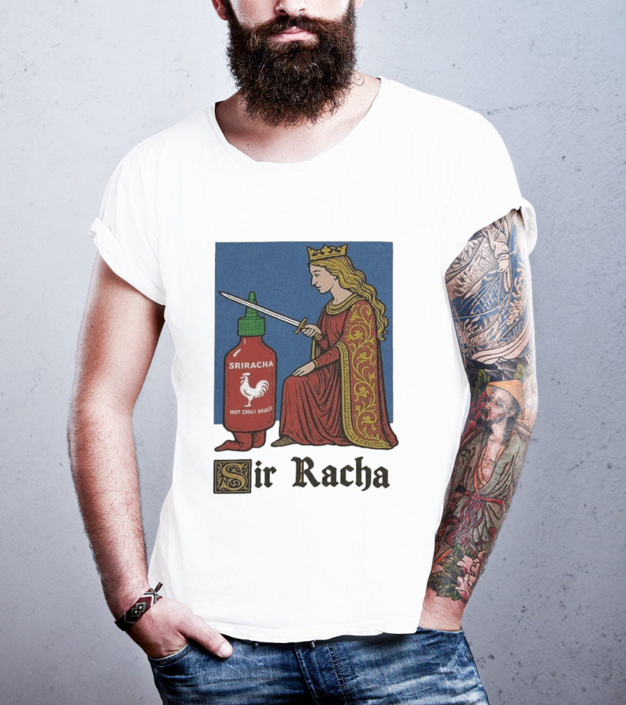 Sir Racha Sriracha Hot Chili Sauce Medieval Knighthood Scene T-Shirt