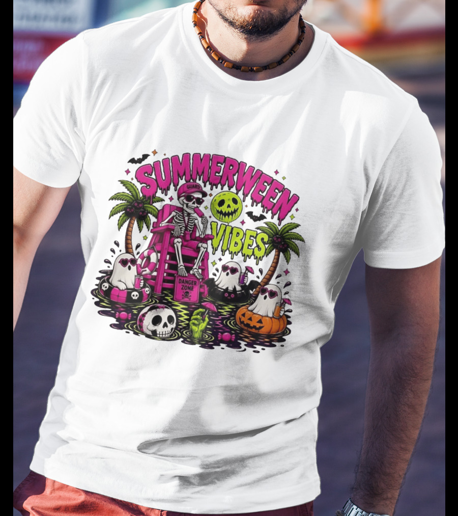 Summerween Vibes Halloween Skeleton Beach Party 2026 T-Shirt