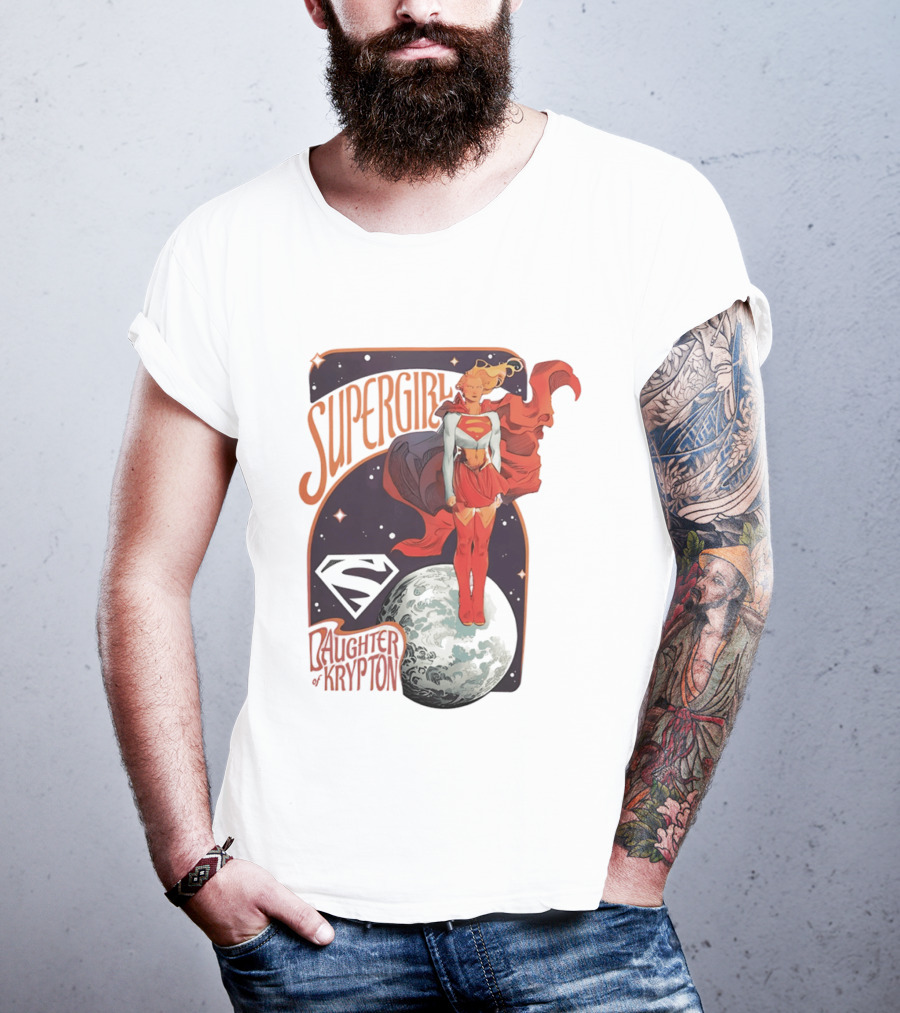 Supergirl Daughter Of Krypton DC Comic Style Superhero Logo Moon Scene T-Shirt