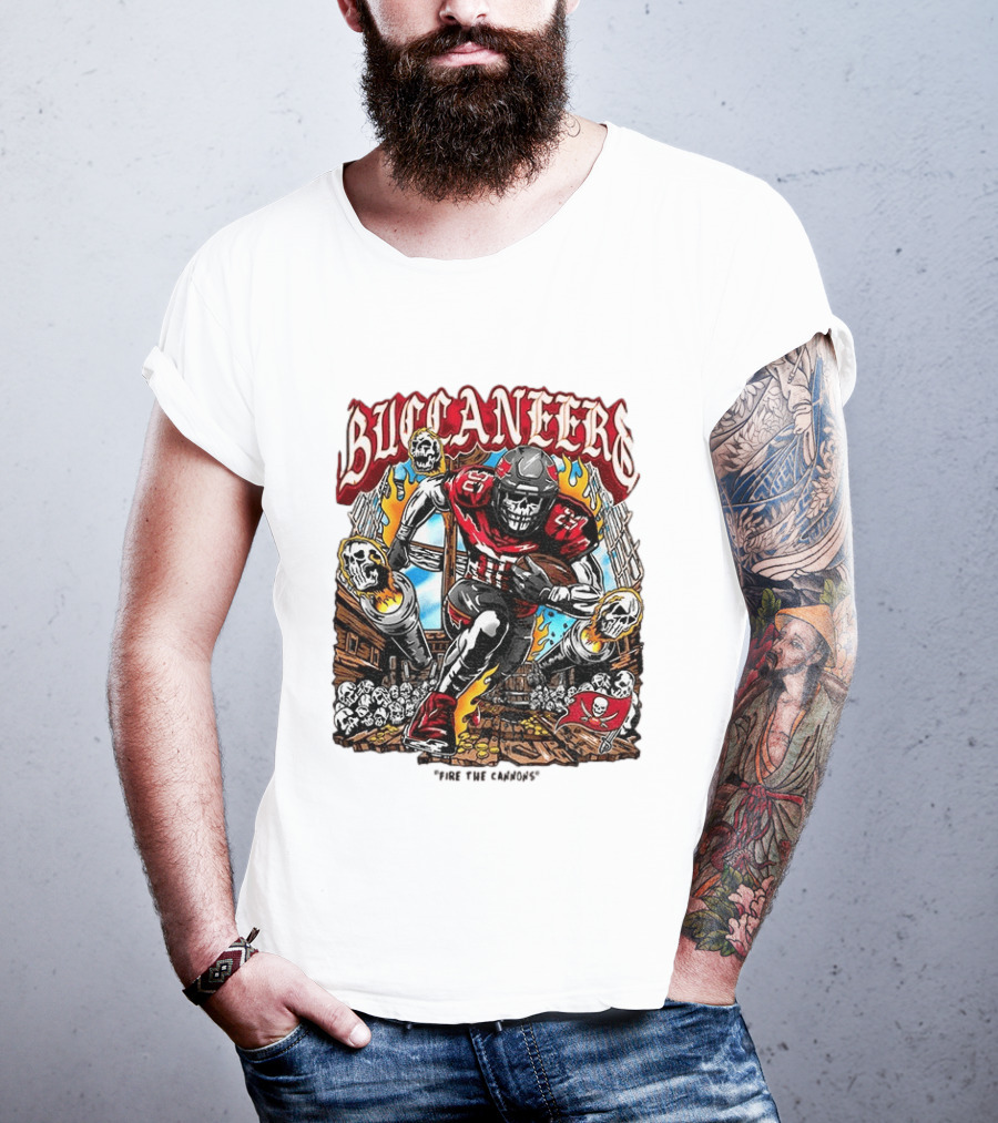 Buccaneers Fire The Cannons Skeleton Football T-Shirt