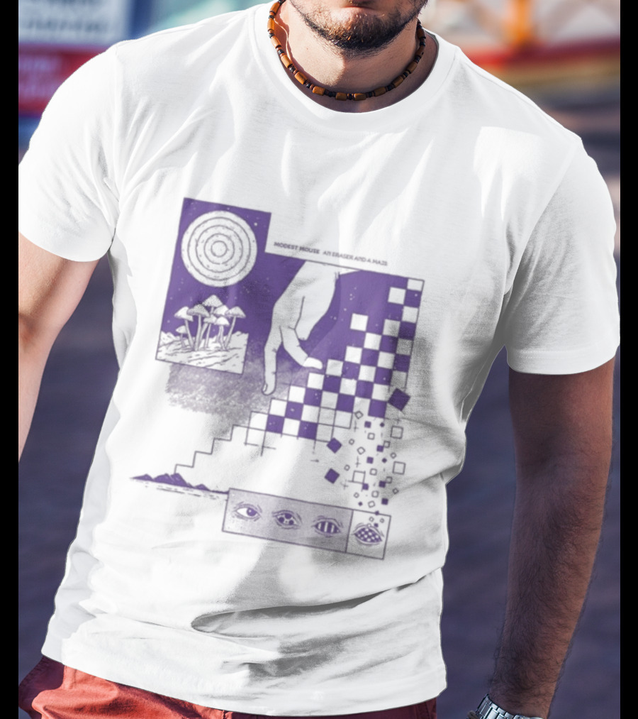 Modest Mouse An Eraser And A Maze Album Artwork Purple Checkerboard T-Shirt
