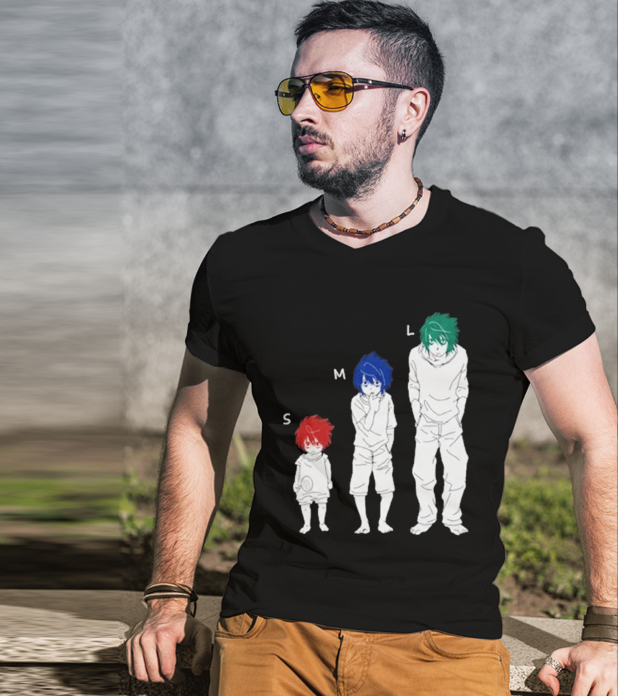 Anime Death Note L Character Evolution Sizes S M L T-Shirt