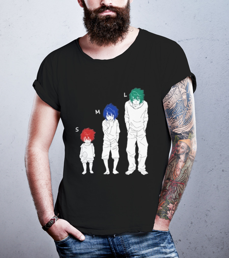 Anime Death Note L Character Evolution Sizes S M L T-Shirt