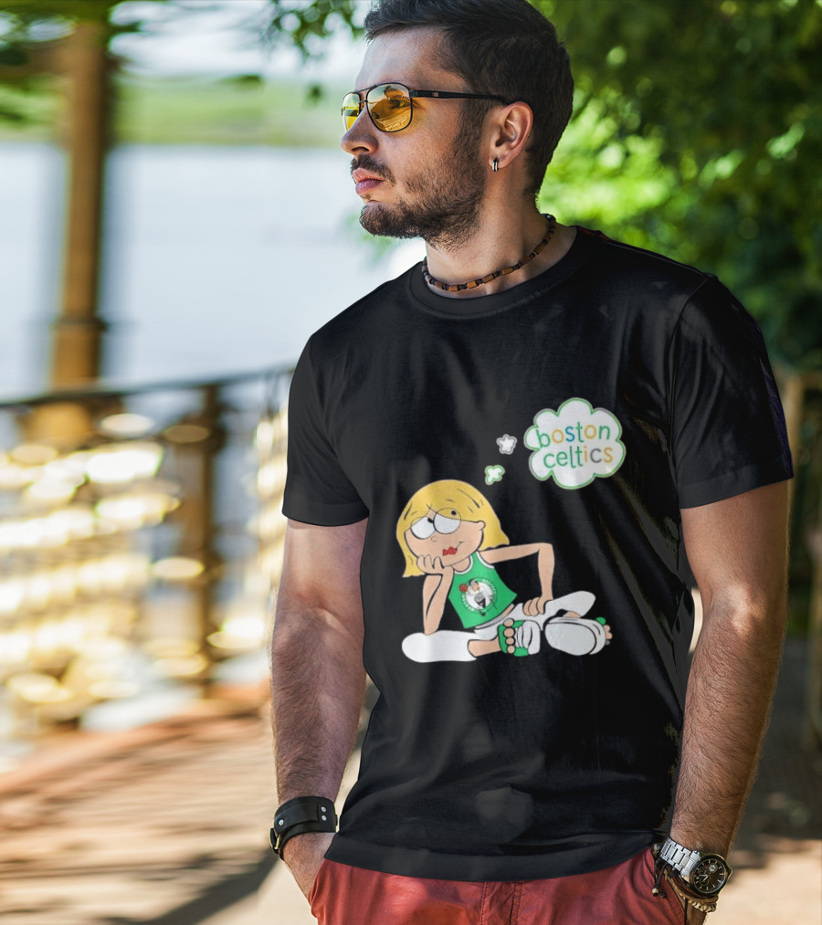 Boston Celtics NBA Cartoon Girl Sitting Thought Bubble T-Shirt