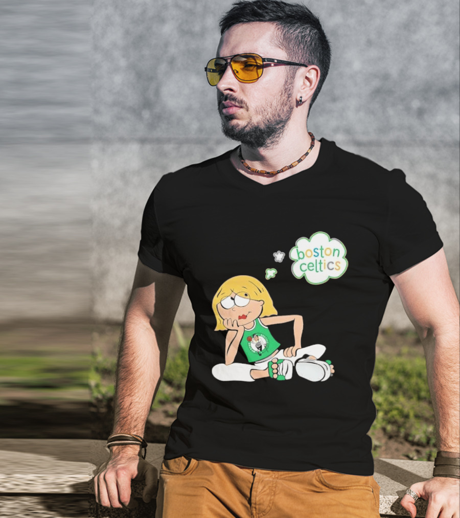 Boston Celtics NBA Cartoon Girl Sitting Thought Bubble T-Shirt