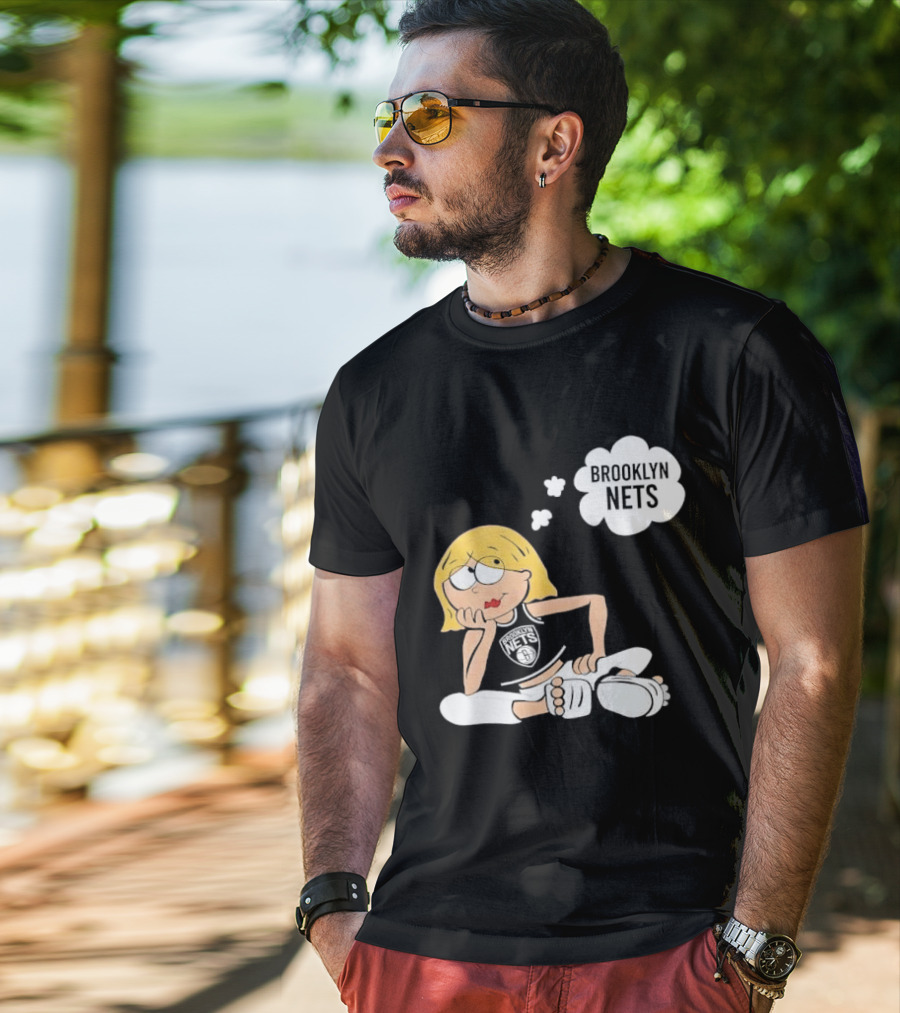 Brooklyn Nets Cartoon Girl With Glasses Thought Bubble NBA T-Shirt