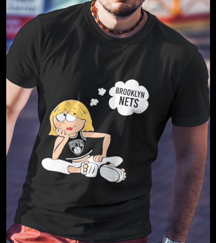 Brooklyn Nets Cartoon Girl With Glasses Thought Bubble NBA T-Shirt