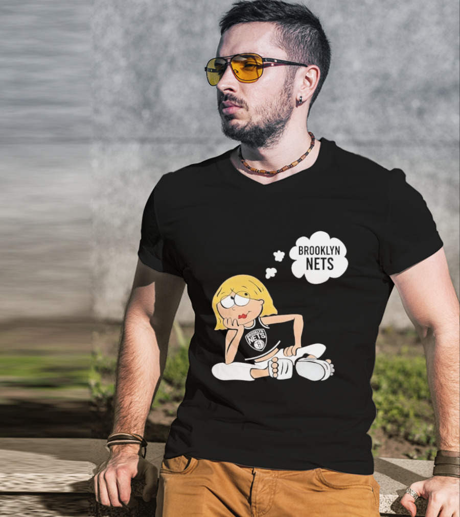 Brooklyn Nets Cartoon Girl With Glasses Thought Bubble NBA T-Shirt