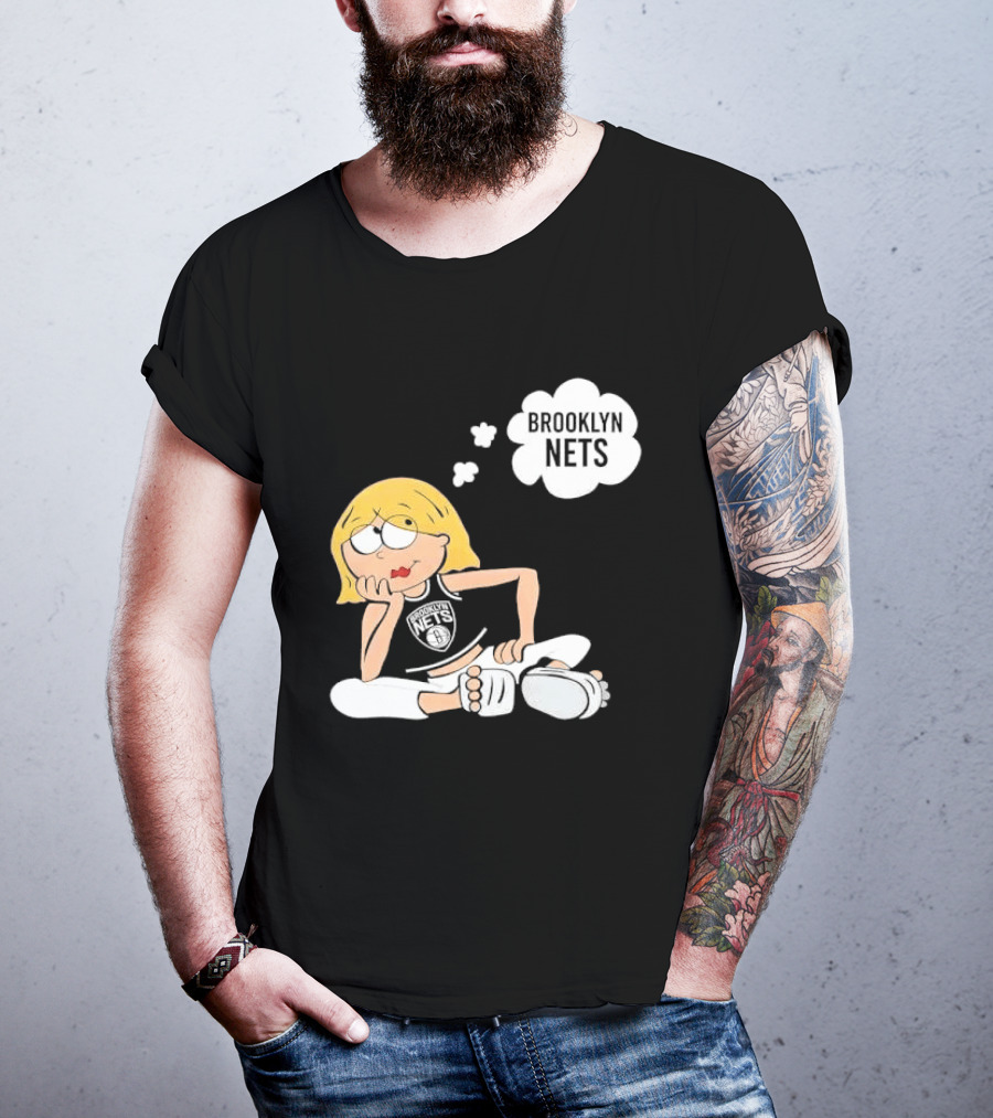 Brooklyn Nets Cartoon Girl With Glasses Thought Bubble NBA T-Shirt