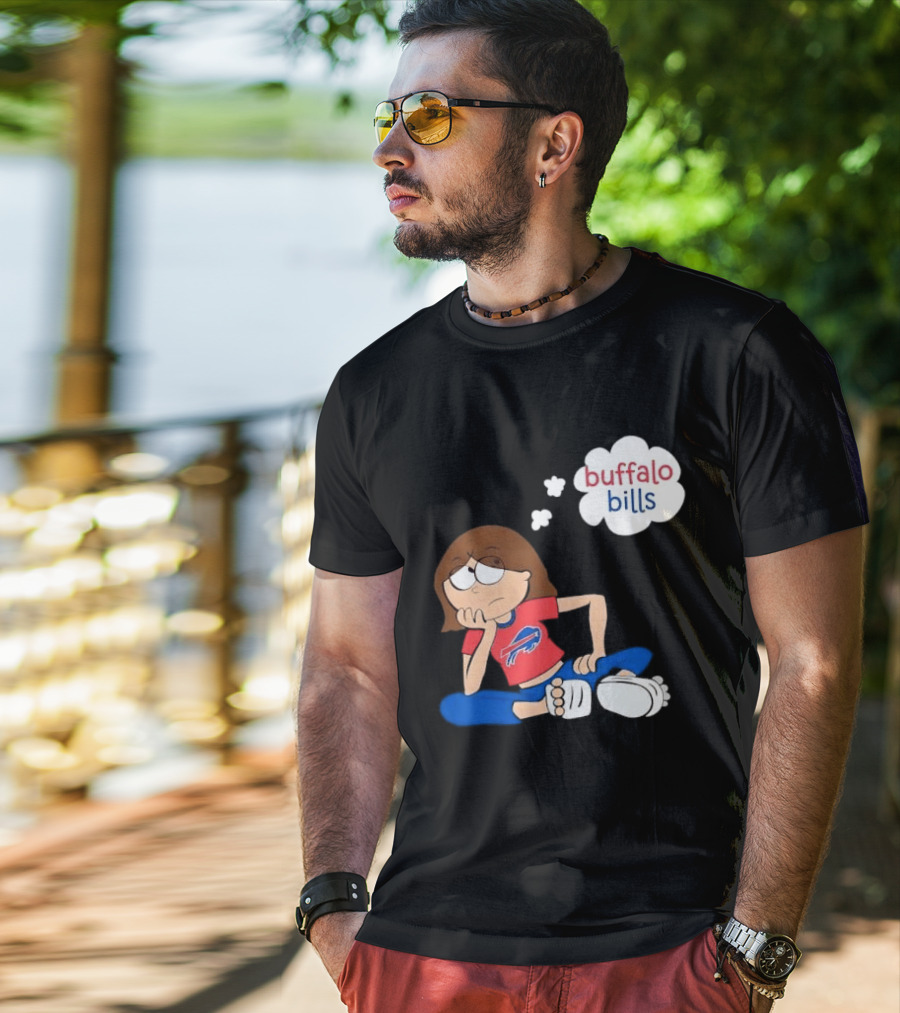Buffalo Bills Cartoon Thoughtful Girl In Red And Blue Outfit T-Shirt