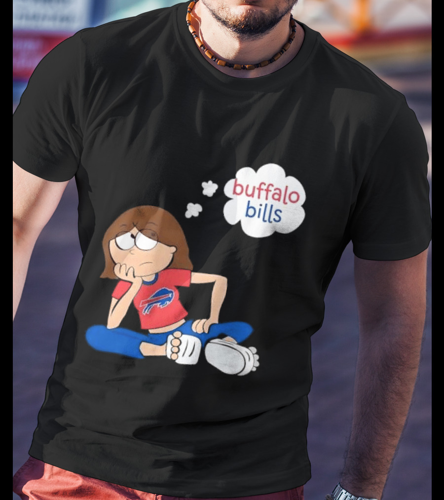 Buffalo Bills Cartoon Thoughtful Girl In Red And Blue Outfit T-Shirt