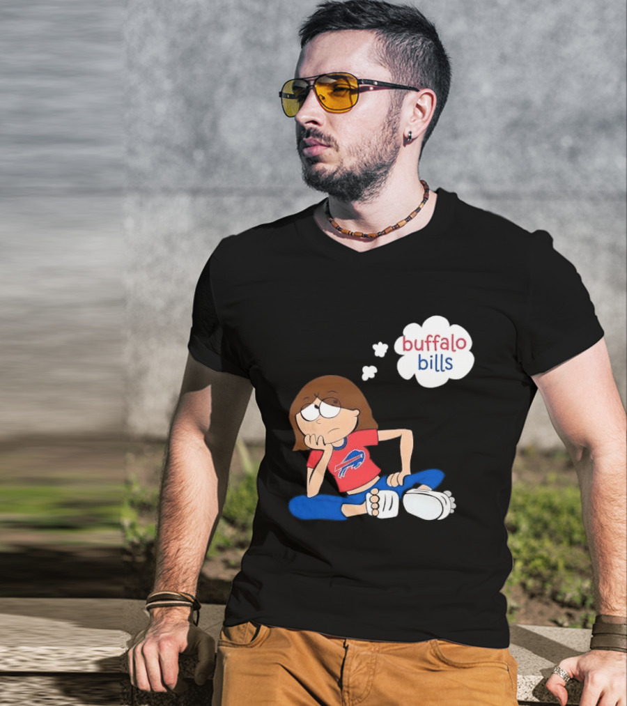 Buffalo Bills Cartoon Thoughtful Girl In Red And Blue Outfit T-Shirt