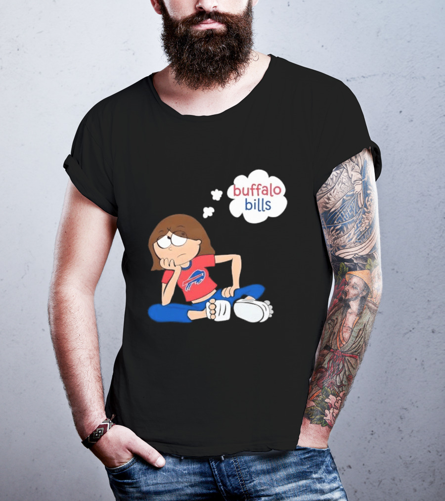 Buffalo Bills Cartoon Thoughtful Girl In Red And Blue Outfit T-Shirt