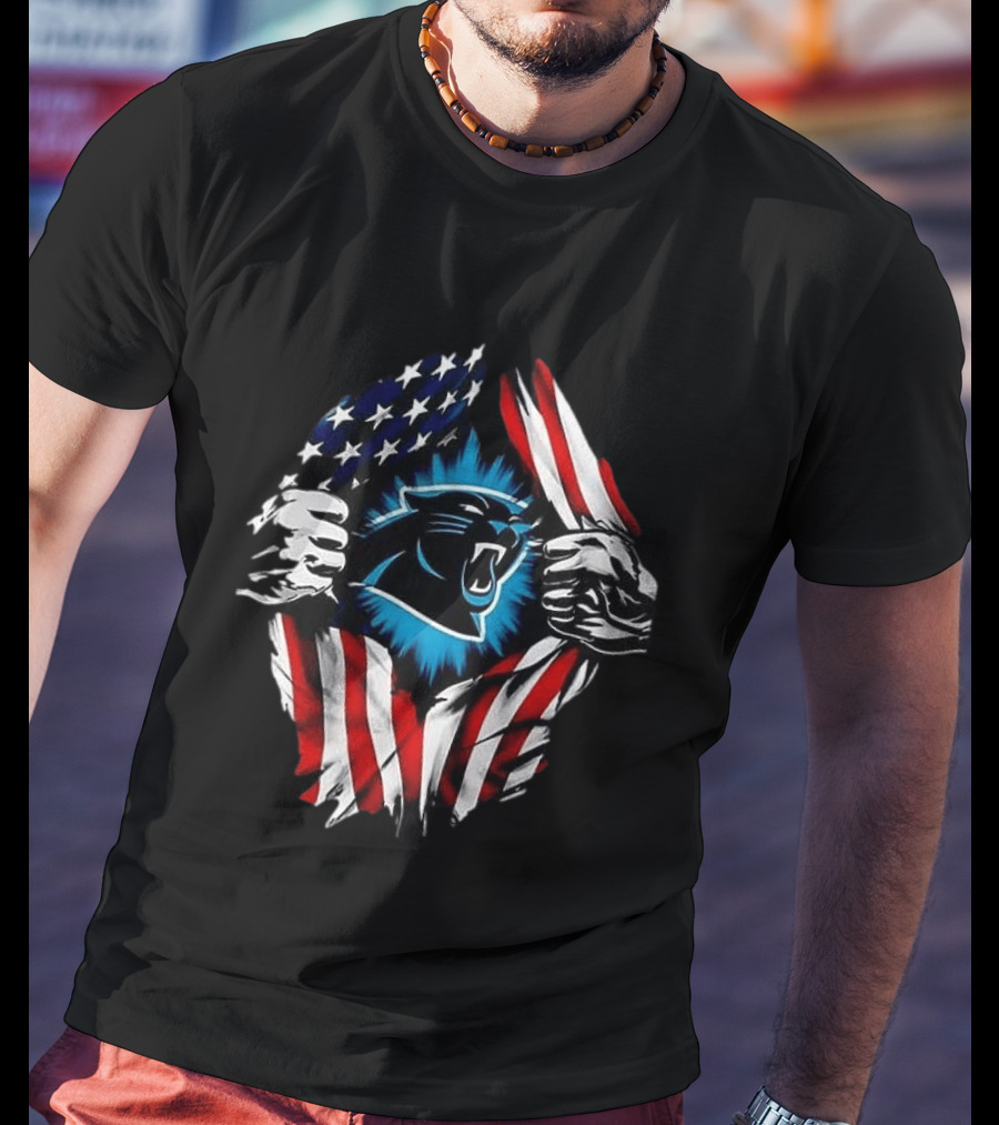 Carolina Panthers Super Man Skull Cap Backwards American Flag Panthers T-Shirt