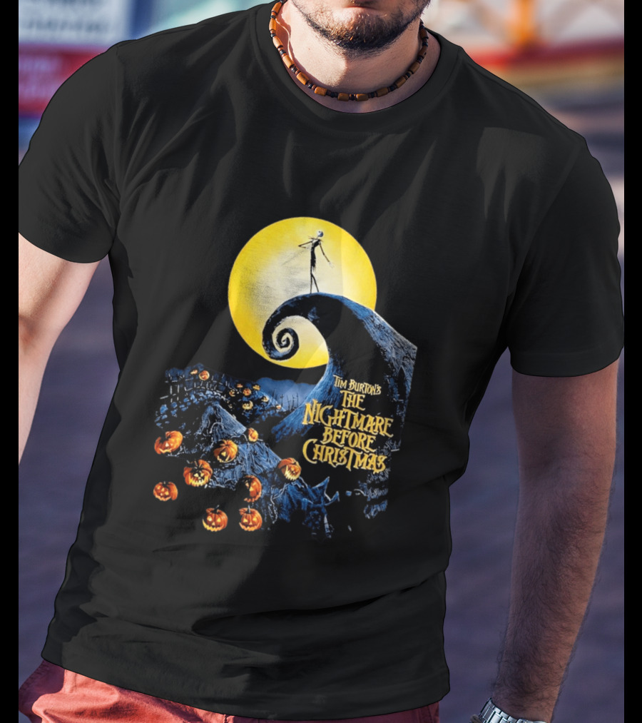 Tim Burton's The Nightmare Before Christmas Jack Skellington Moon Scene With Pumpkins T-Shirt