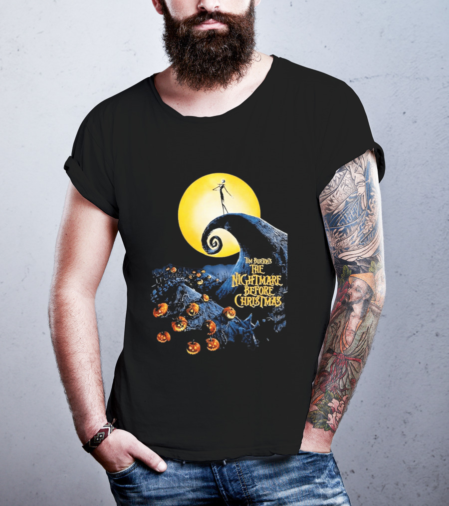 Tim Burton's The Nightmare Before Christmas Jack Skellington Moon Scene With Pumpkins T-Shirt