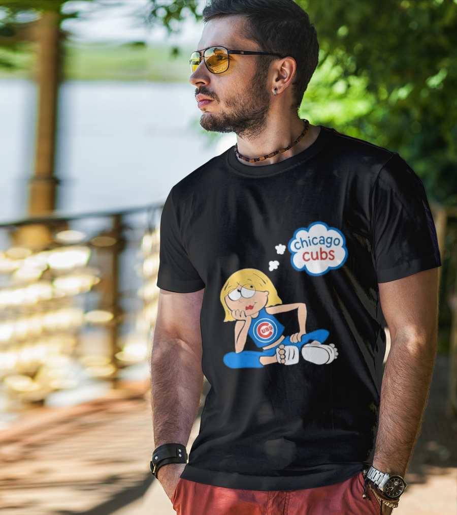 Chicago Cubs MLB Blonde Cartoon Girl Sitting Thought Bubble T-Shirt