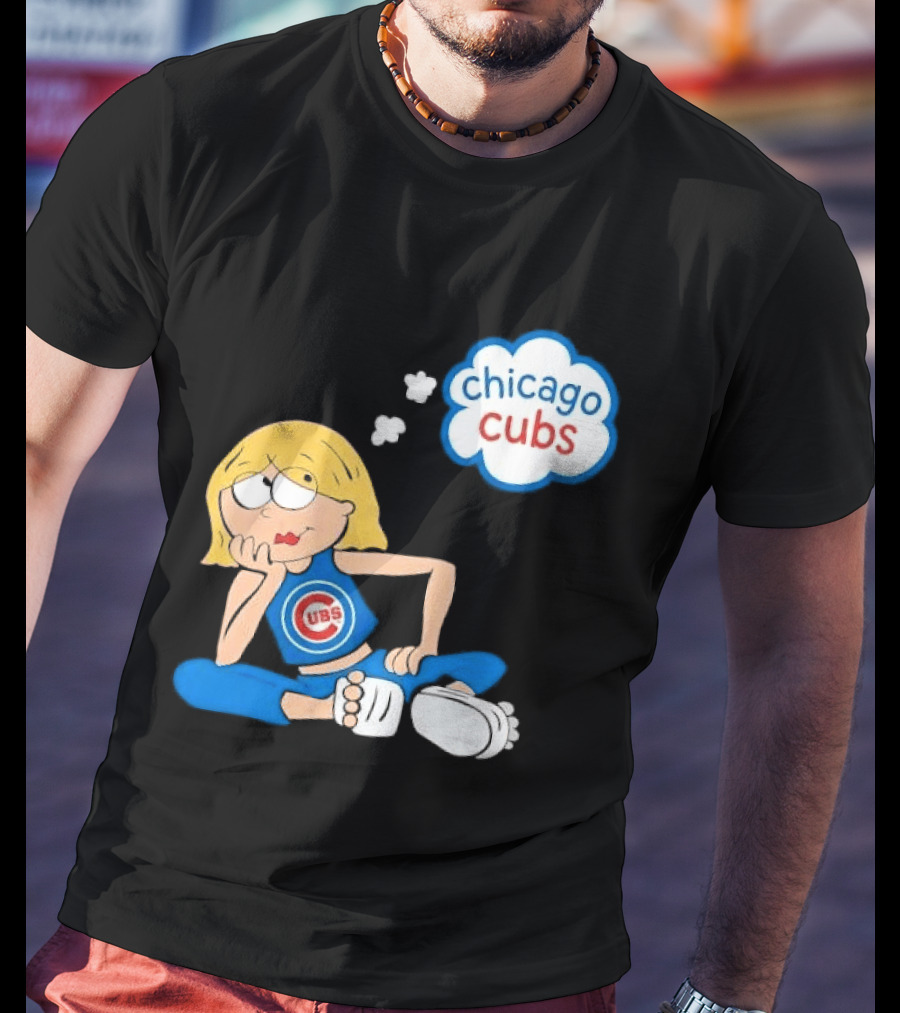 Chicago Cubs MLB Blonde Cartoon Girl Sitting Thought Bubble T-Shirt