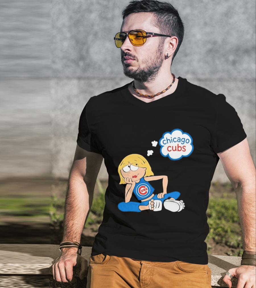 Chicago Cubs MLB Blonde Cartoon Girl Sitting Thought Bubble T-Shirt