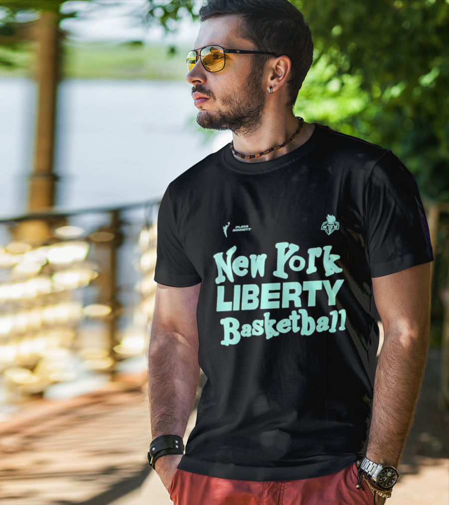 Jason Sudeikis Playa Society New York Liberty Basketball Wordmark T-Shirt