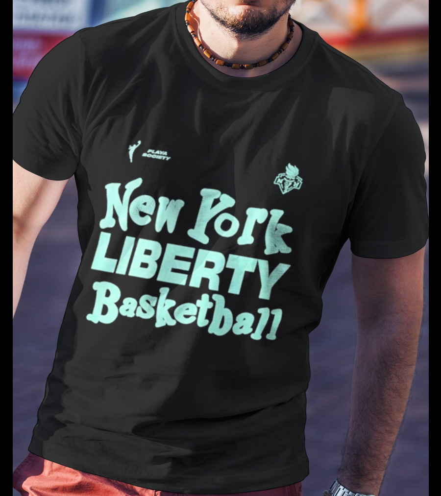 Jason Sudeikis Playa Society New York Liberty Basketball Wordmark T-Shirt