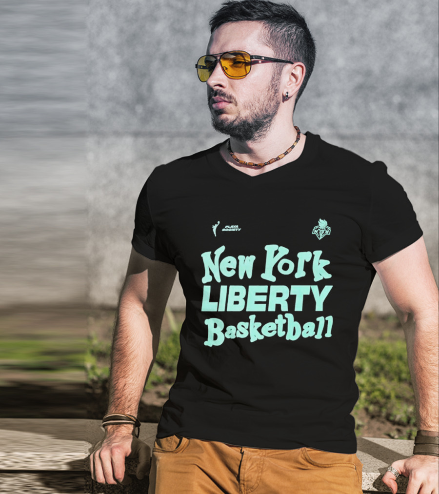 Jason Sudeikis Playa Society New York Liberty Basketball Wordmark T-Shirt