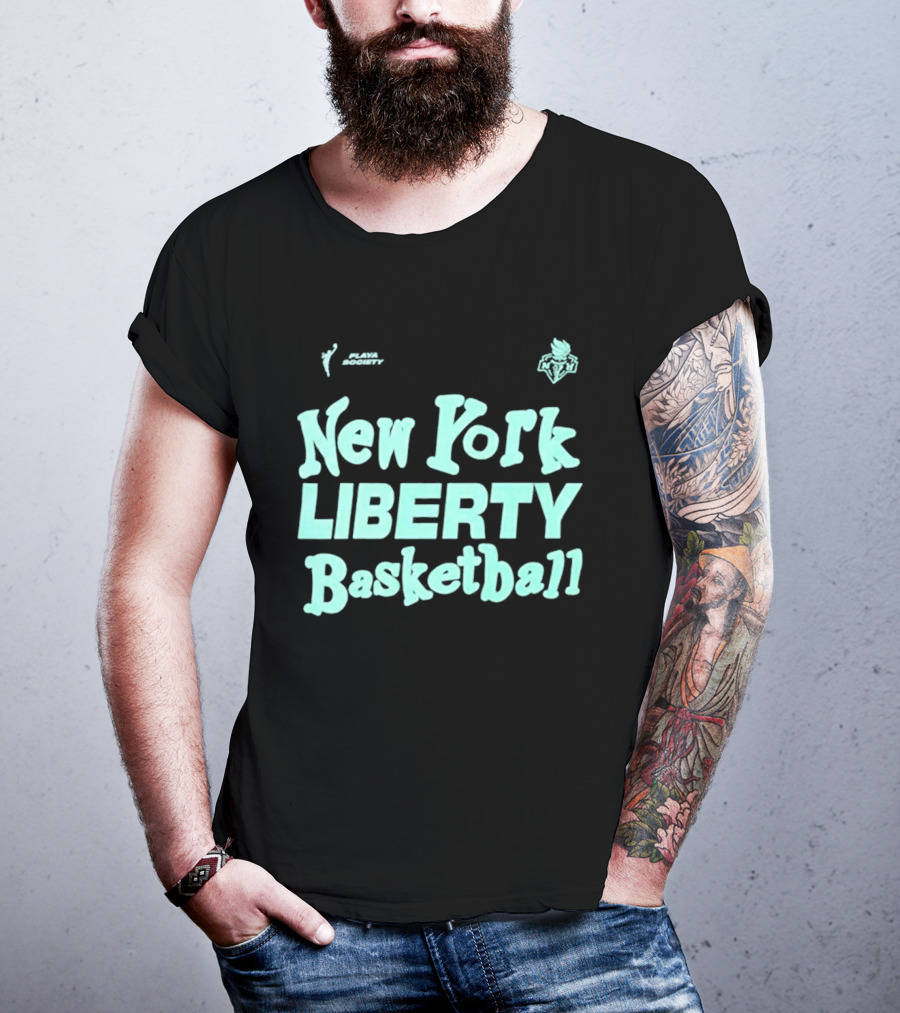 Jason Sudeikis Playa Society New York Liberty Basketball Wordmark T-Shirt