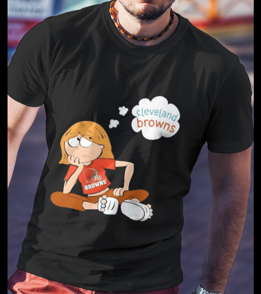 Cleveland Browns Cartoon Girl Sitting With Thought Bubble T-Shirt
