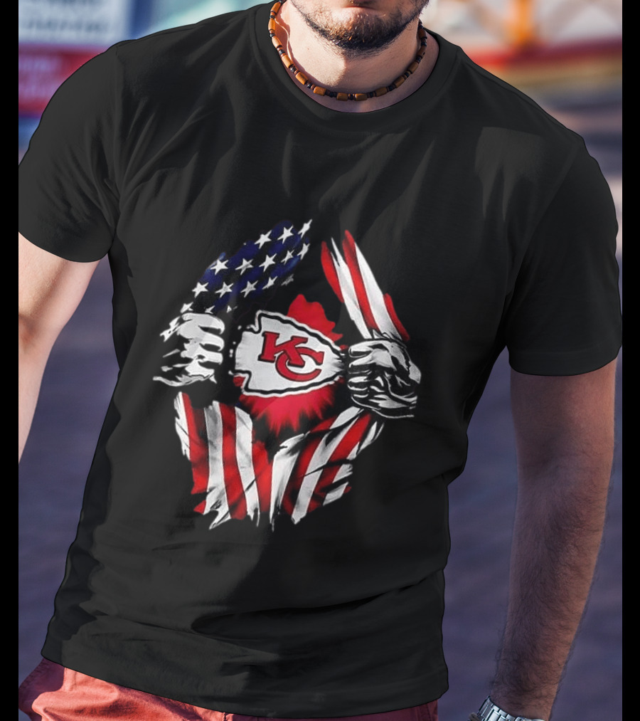 Kansas City Chiefs Superman American Flag Ripped T-Shirt