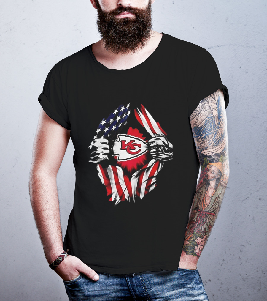 Kansas City Chiefs Superman American Flag Ripped T-Shirt
