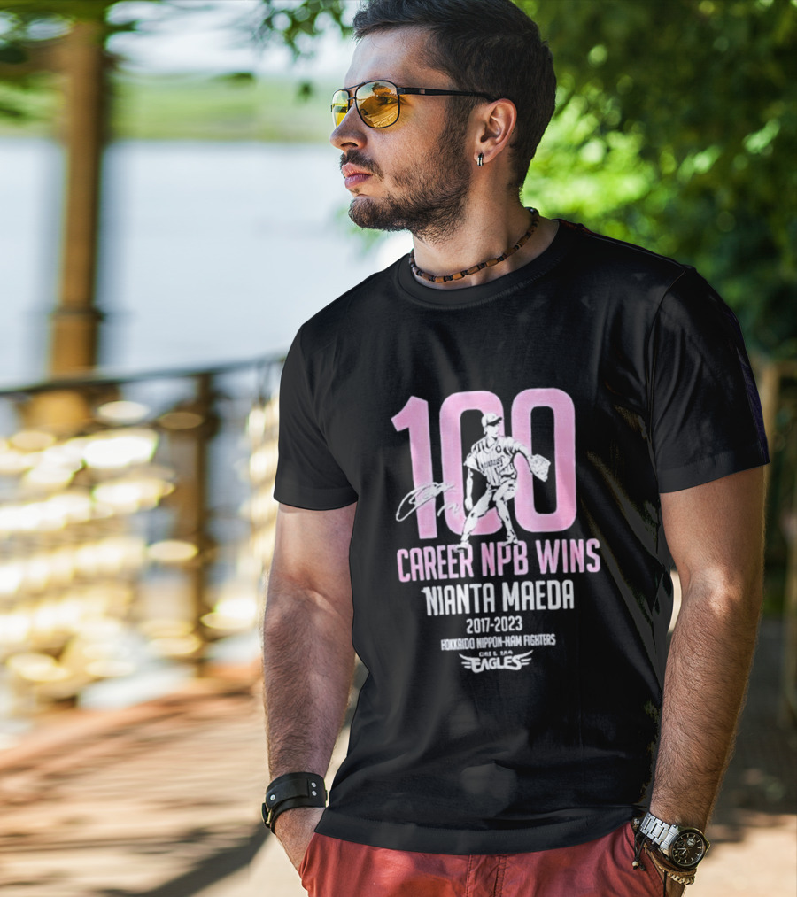 100 Career NPB Wins Kenta Maeda 2007 2023 Hokkaido Nippon Ham Fighters Eagles T-Shirt