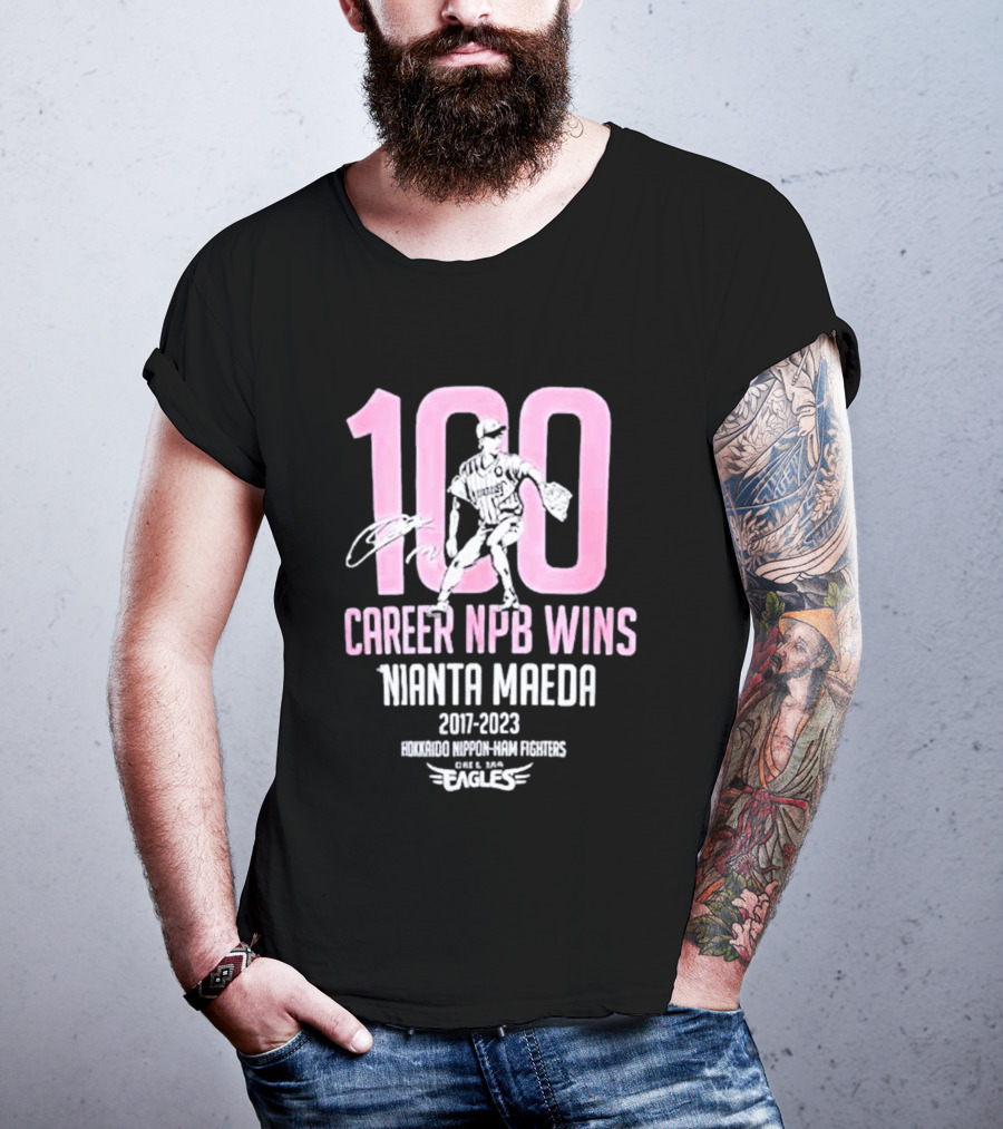 100 Career NPB Wins Kenta Maeda 2007 2023 Hokkaido Nippon Ham Fighters Eagles T-Shirt
