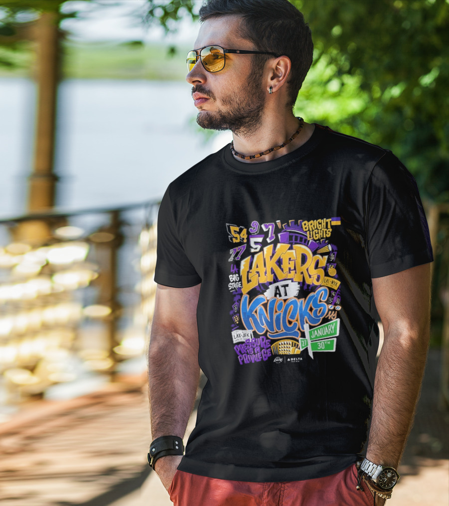 Lakers At Knicks Bright Lights New York January 27 30 2026 T-Shirt
