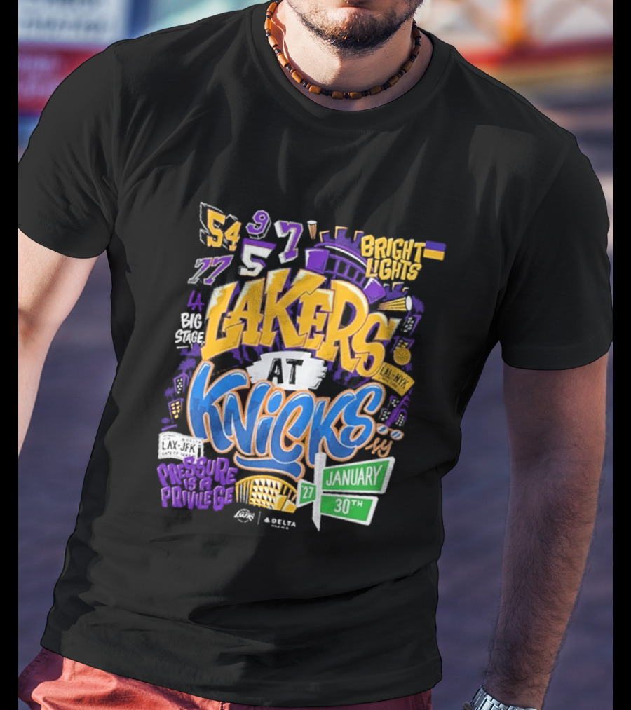Lakers At Knicks Bright Lights New York January 27 30 2026 T-Shirt