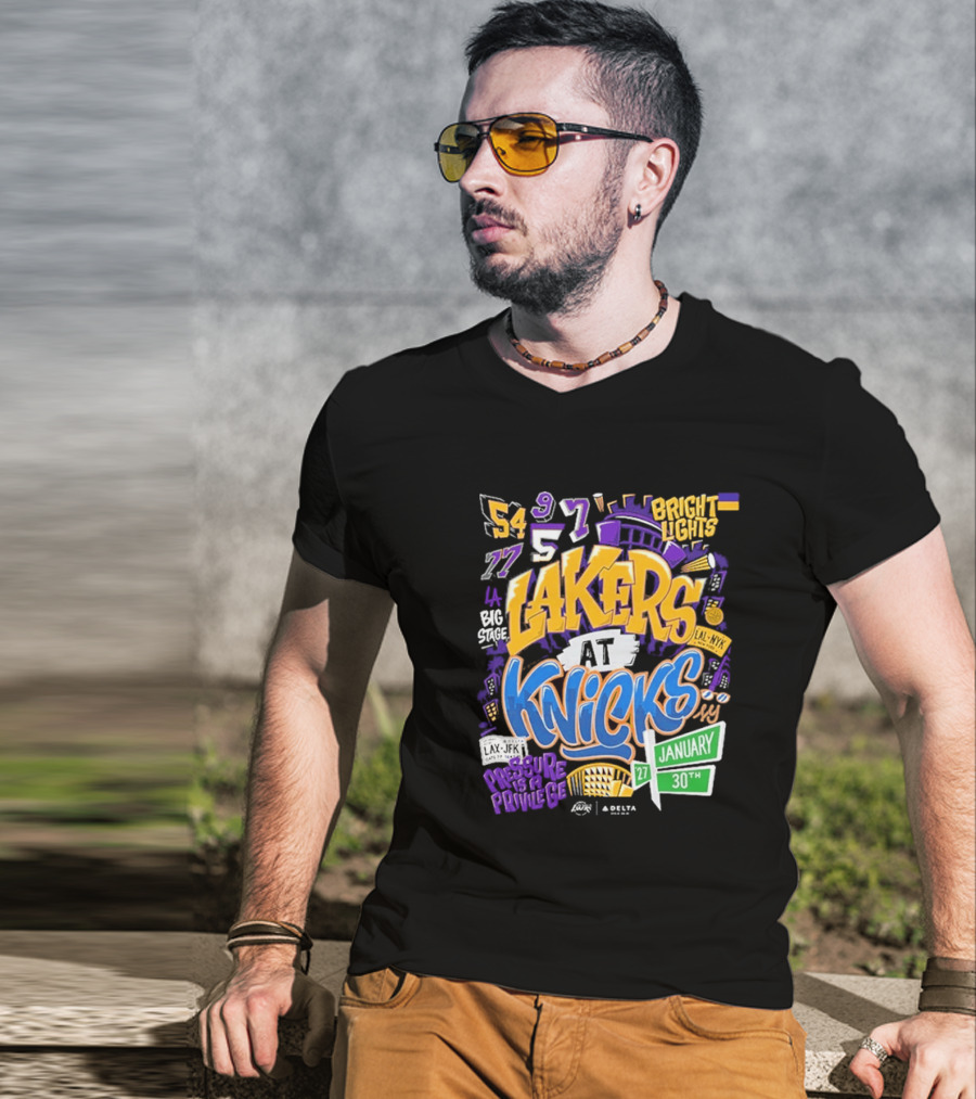 Lakers At Knicks Bright Lights New York January 27 30 2026 T-Shirt