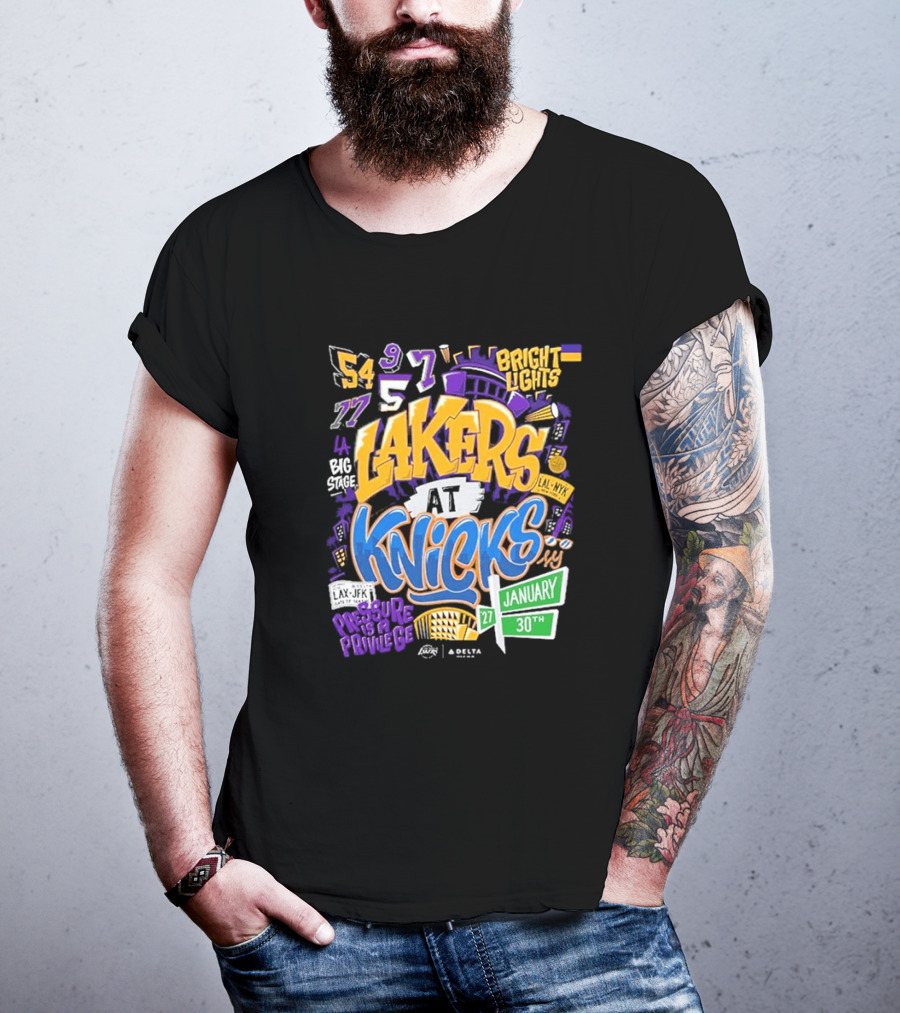 Lakers At Knicks Bright Lights New York January 27 30 2026 T-Shirt
